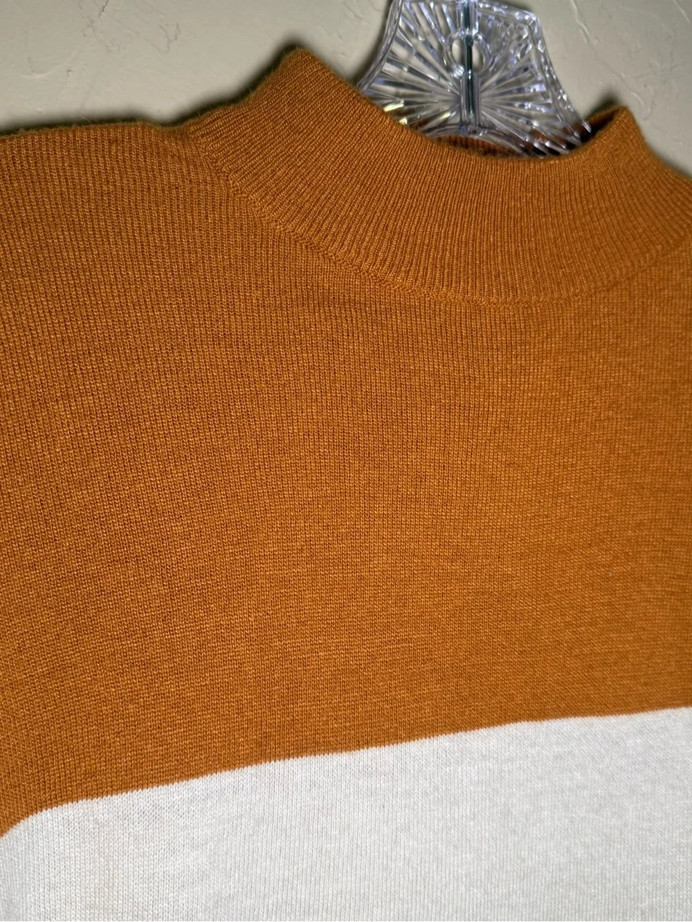 Madewell Colorblock Ashbury Mockneck Sweater Size Small Mustard Cream & Navy
